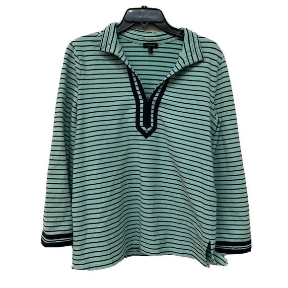 Talbots Tops - Talbots Womens Multicolor Stripe Split Neck Cotton Blend Tunic Top